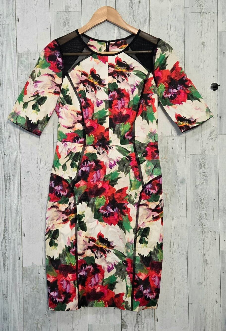 VTG Y2K 2010s Floral Mesh Detail Wiggle Dress Sz. 2